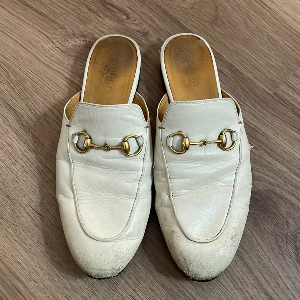 White Gucci princetown slides 36.5